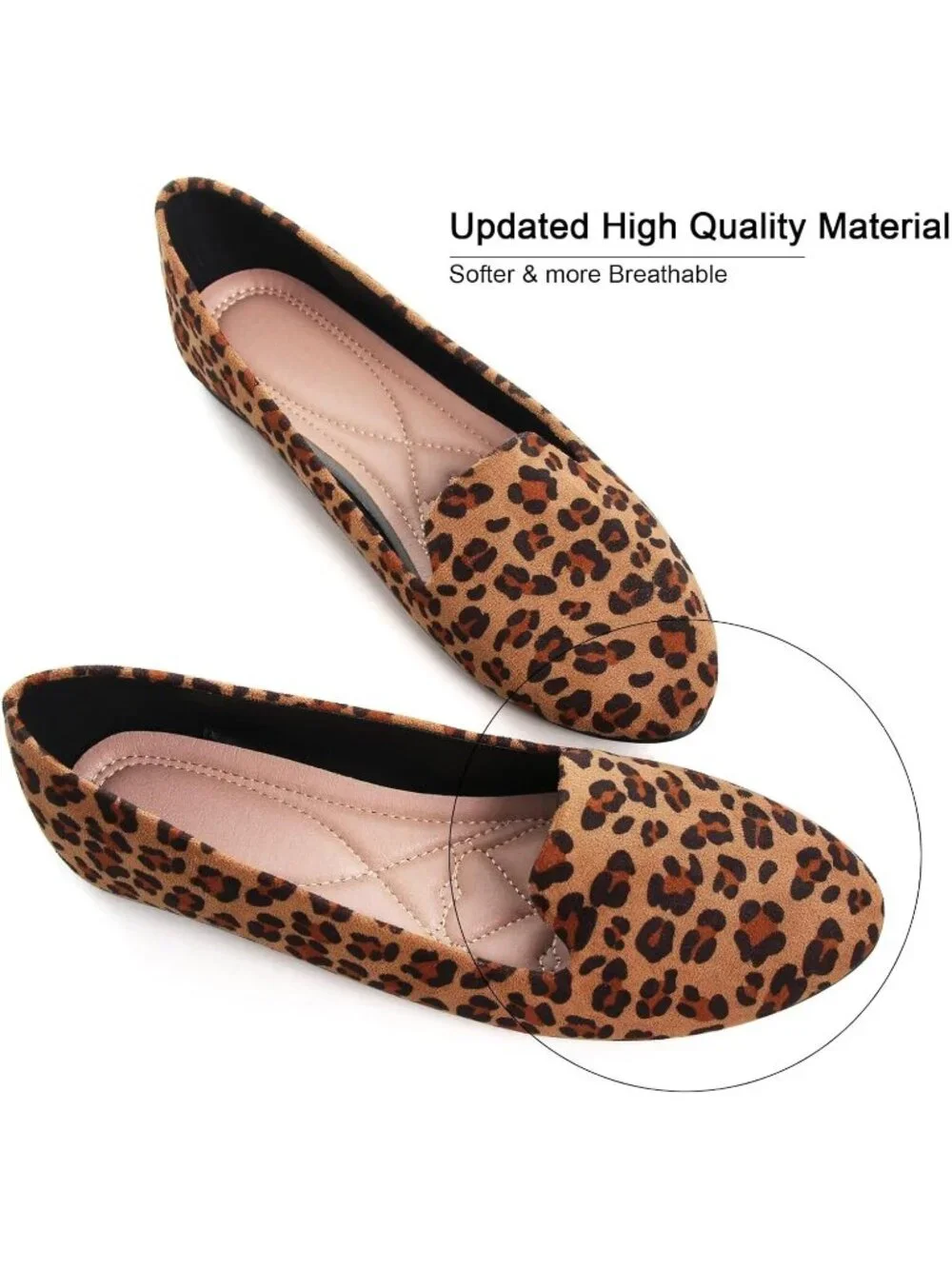 Women's Leopard Brown Round Toe Comfortable Slip On Loafer Ballet Flat Shoes